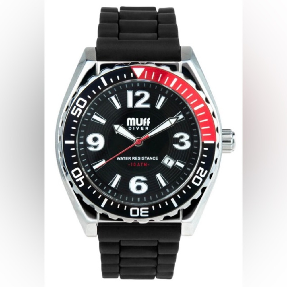 Black and Red Muff Diver Watch